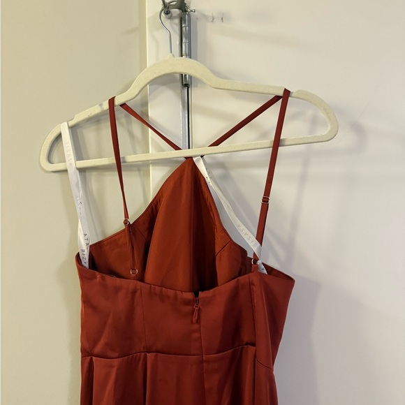 Azazie Bona A-line stretch satin bridesmaid dress in a rust/burnt orange 4 - Picture 7 of 8